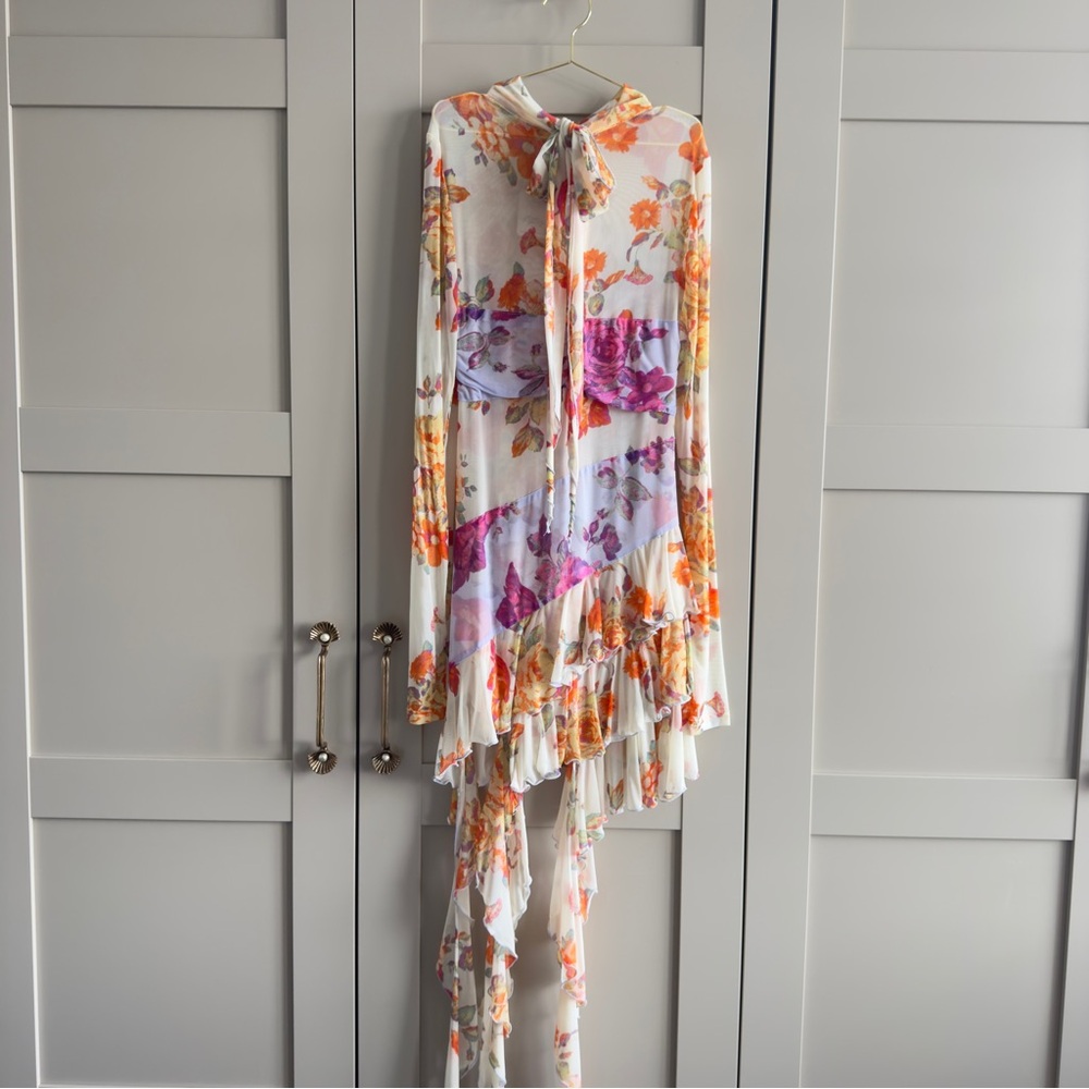 Free People Mesh Main Event Maxi Top Colorful Ruffle Trims Fitted Ruched details - Picture 4 of 7